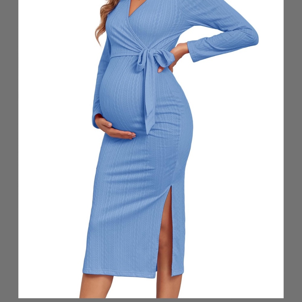 Chic Long Sleeve Maternity Dress in Blue